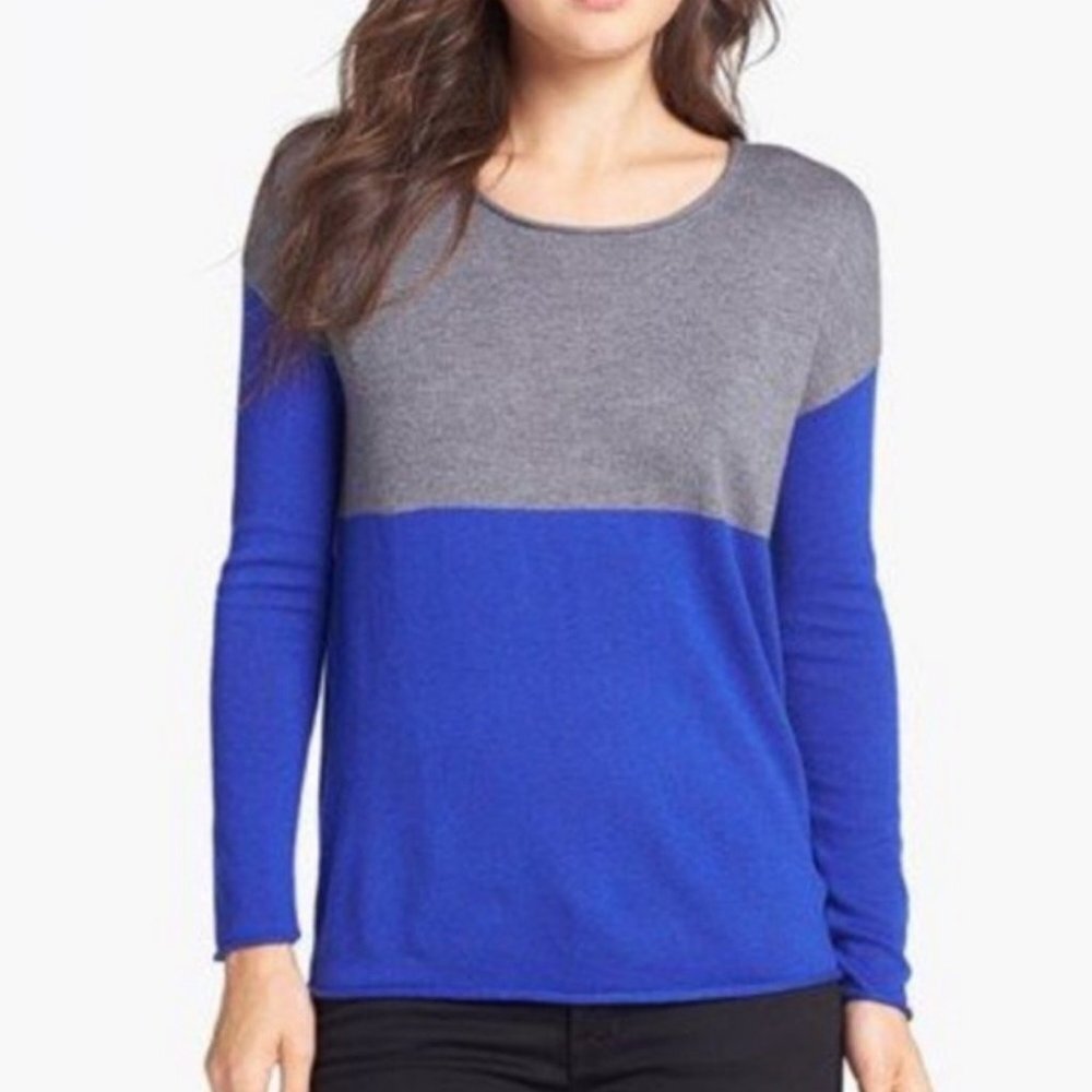 Splendid Cashmere Blend Blue‎ Grey Colour Block Pullover Sweater Size Small Top